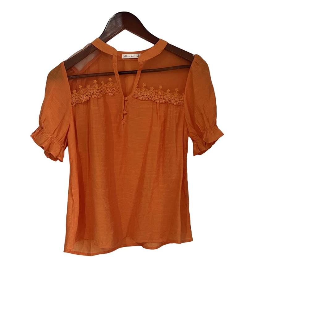 Active USA Vibrant Orange Sheer Blouse